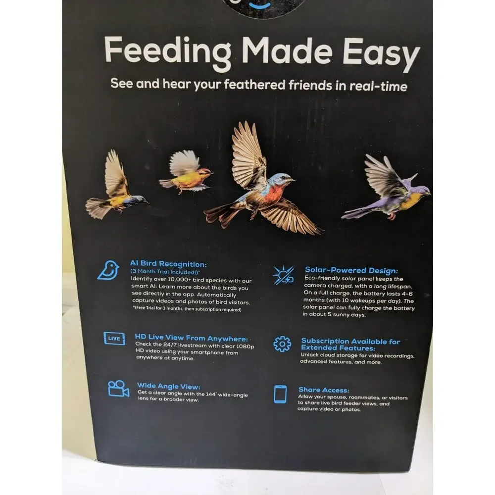 Solar Geeni Bird Feathercam Smart Bird Feeder Camera AI Bird Identification